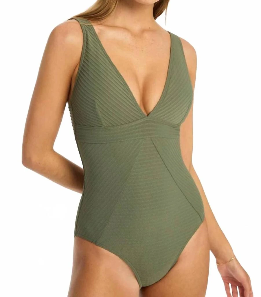 Sea Level Australia Spinnaker Panel Line Multifit One Piece Swimsuit In Khaki