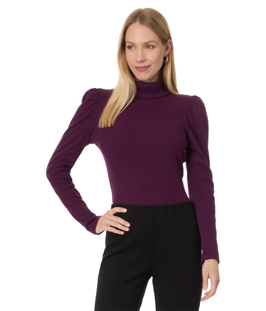 CeCe Long Sleeve Rib Knit Puff Sleeve Turtleneck Top