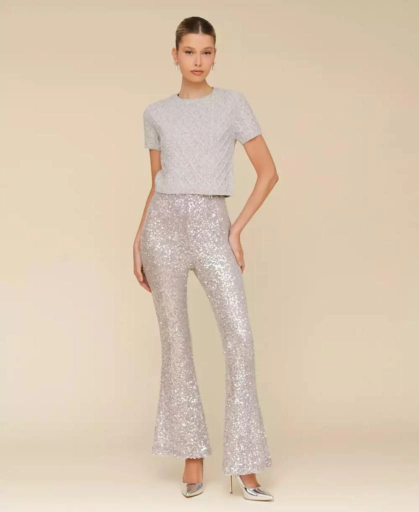 Avec Les Filles Women's Pearl Cable-Knit Cropped Sweater Tee 5