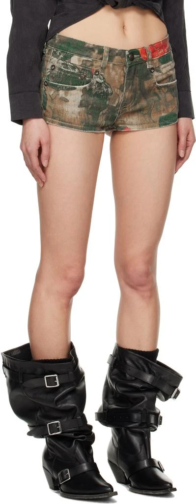 R13 Green & Brown Fitted Boy Micro Denim Shorts 2
