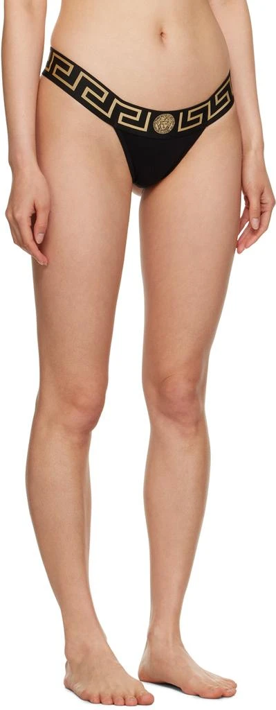 Versace Black Greca Thong 2