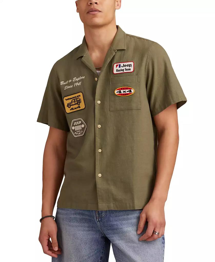 Lucky Brand Men's Short Sleeve Jeep Patch Embroidered Button-Front Shirt