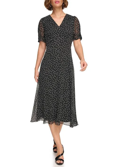 DKNY Womens V Neck Chiffon Midi Dress 1