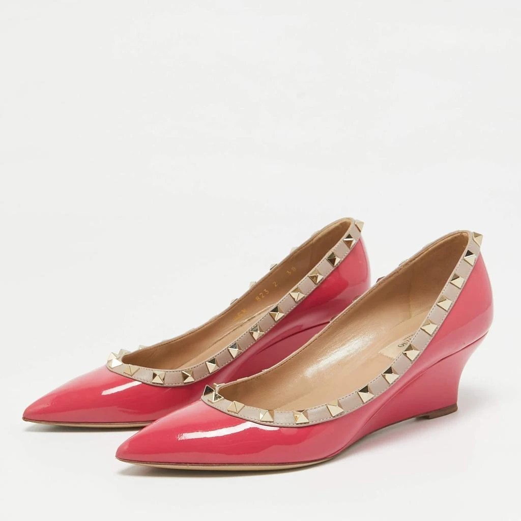 Valentino Valentino Red/Beige Patent and Leather Wedge Rockstud Pumps Size 38 2