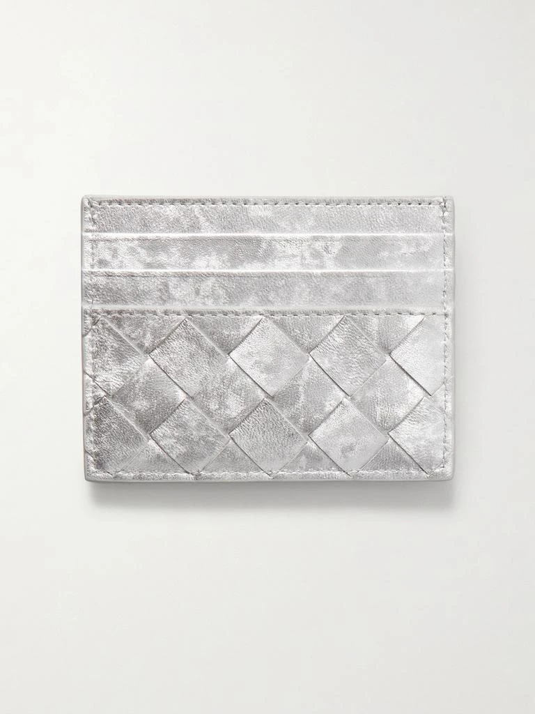 Bottega Veneta Intrecciato Distressed Metallic Leather Cardholder