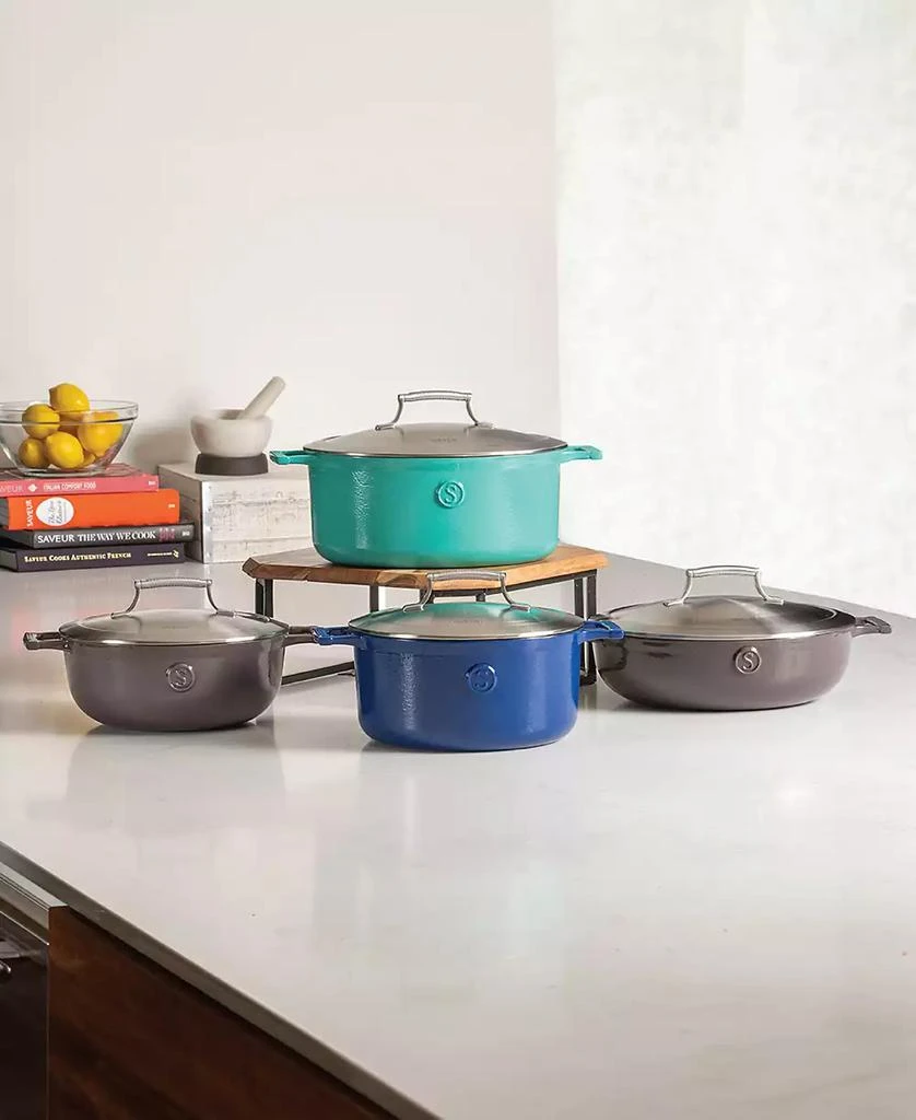 SAVEUR SELECTS Voyage Series 6 Qt Enameled Cast Iron Oval Roaster, Dutch Oven with Stainless Steel Lid 6