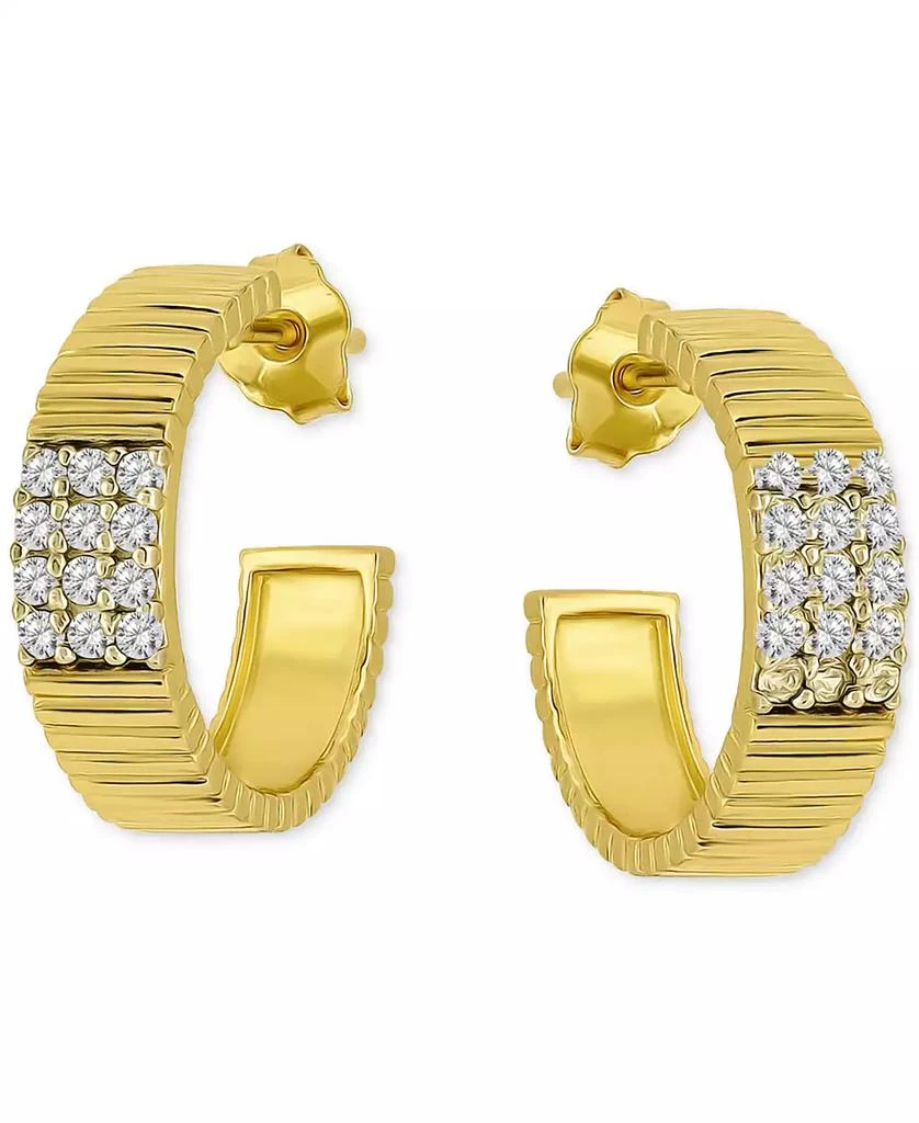 Giani Bernini Pavé Ribbed Small C-Hoop Earrings in Sterling Silver, 0.62" (also in 18k Gold-Plated Sterling Silver), Exclusively at Macy's 1