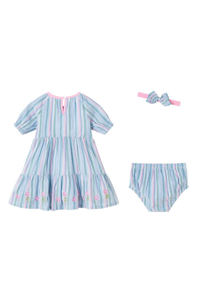 Andy & Evan Stripe Cotton Dress, Bloomers & Bow Headband Set
