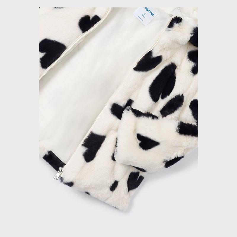 MAYORAL Ivory Faux Fur Heart Print Coat