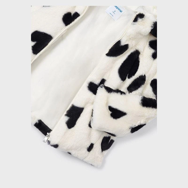 Mayoral Ivory Faux Fur Heart Print Coat 2