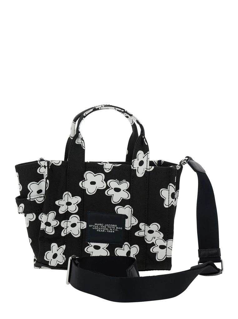 Marc Jacobs the Small Tote Bag Black Handbag With All-over Flower Print And Embroidered Logo In Cotton Woman 2