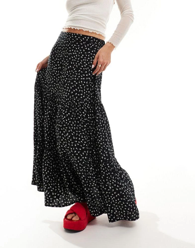 Monki Monki tiered maxi skirt in black meadow floral 5