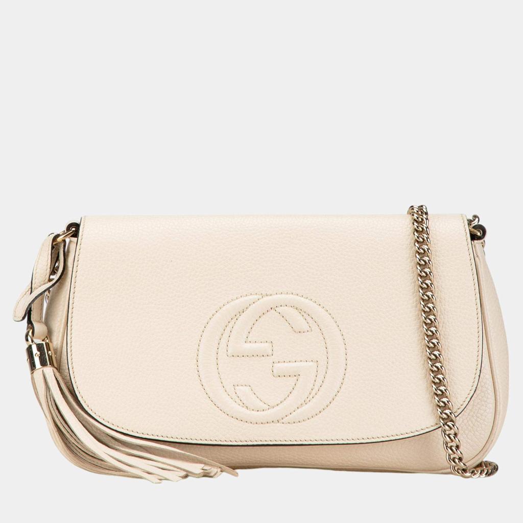 Gucci Gucci White Medium Leather Soho Chain Flap Crossbody