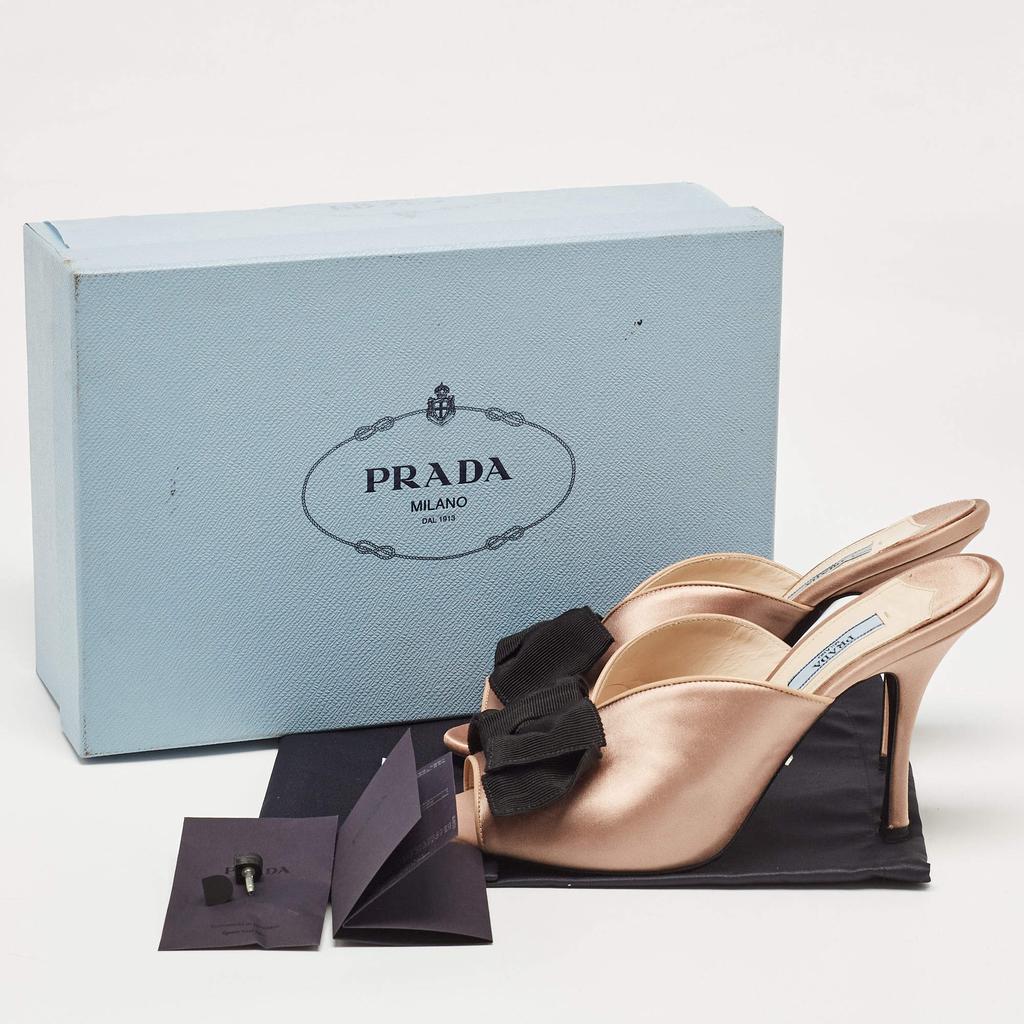 Shop Prada Dusty Pink/Black Satin and Grosgrain Bow Peep Toe