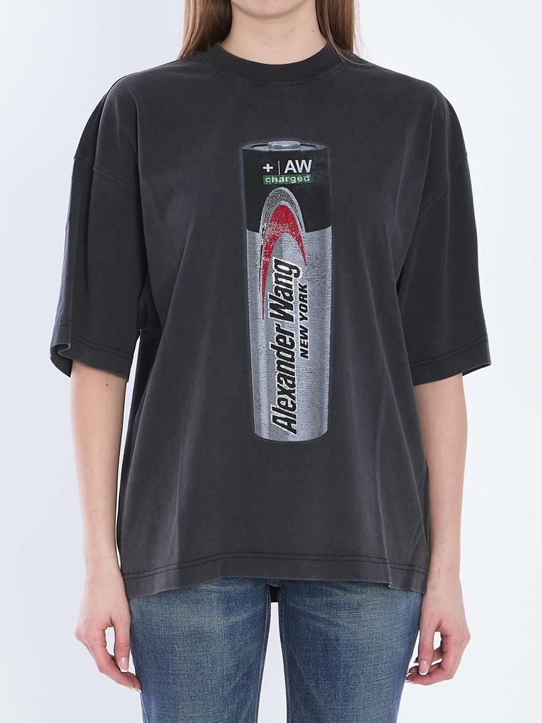 【送料&関税込】Alexander Wang Battery Print T-shirt Unisex Logo Tee in Cotton Jersey in WASHED BLACK