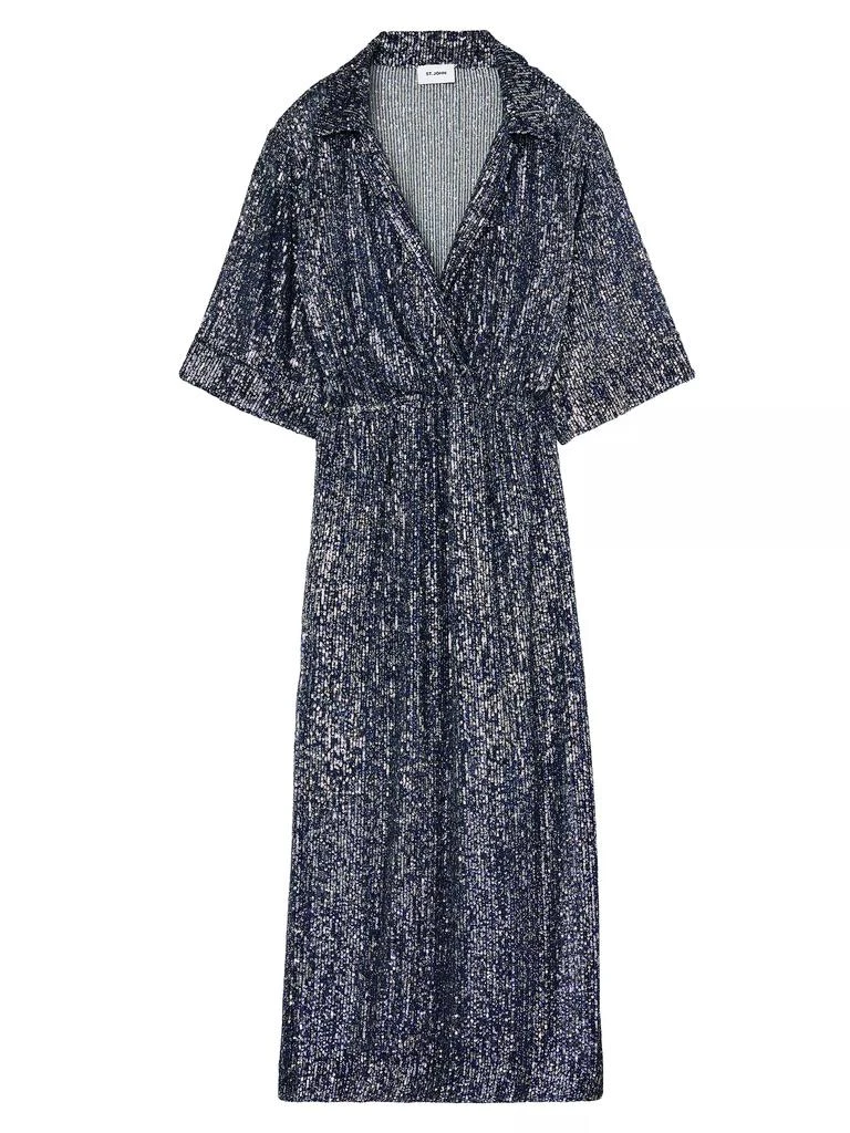 St. John Sequin Surplice Midi Dress 1