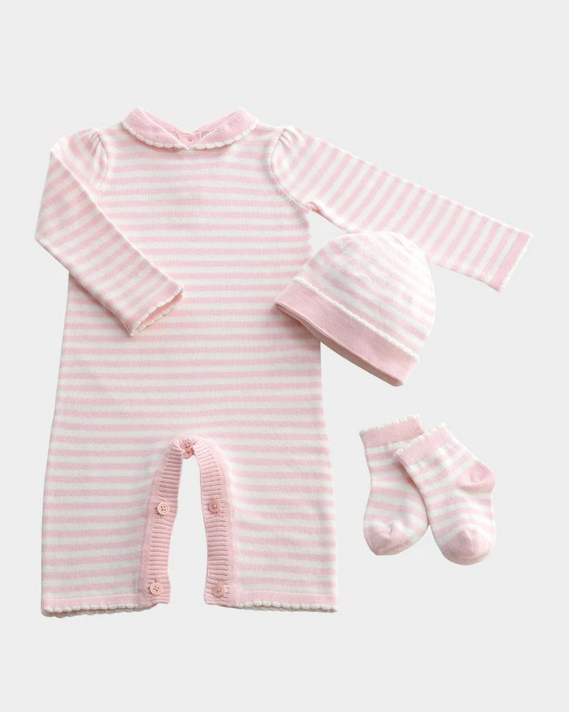 Rachel Riley Girl's Knit Striped 3-Piece Playsuit Gift Set, Size 3M-18M 1