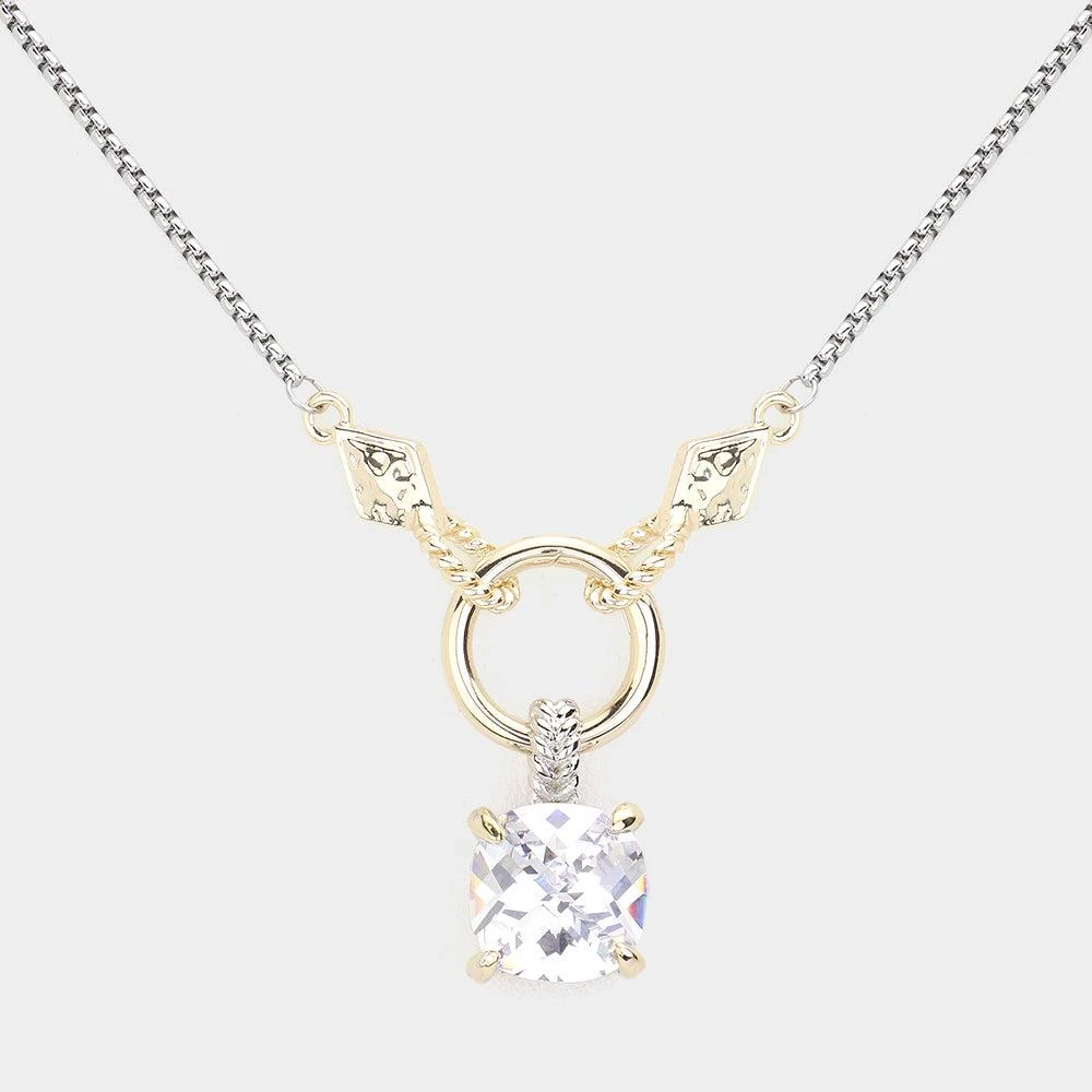 FASHNZFAB 14K Gold Plated Two Tone CZ Stone Pendant Necklace