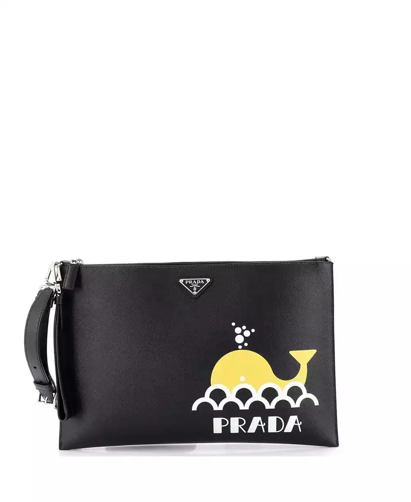 Pre-Owned Prada Convertible Zip Clutch Crossbody Bag Printed Saffiano Leather