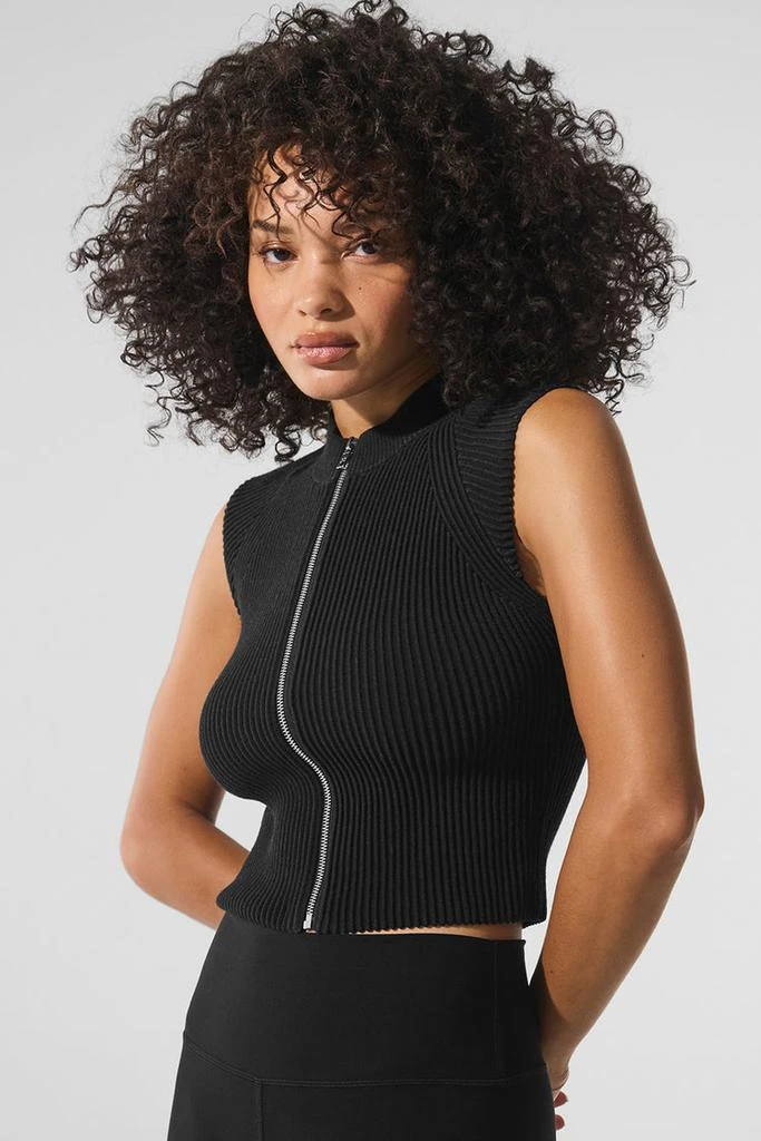 Alo Denim Knit Sleeveless Full Zip Top - Oat Milk/Ivory 5