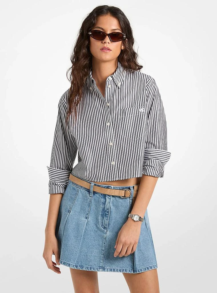 Michael Kors Striped Cotton Poplin Cropped Oxford Shirt