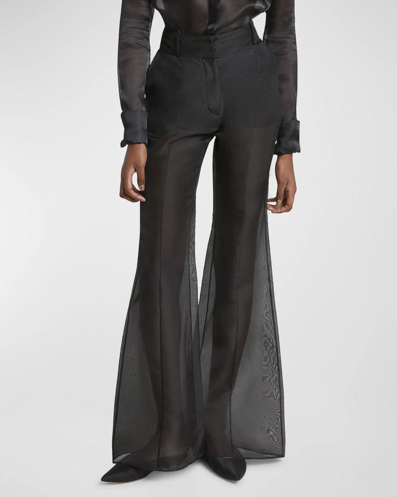 Gabriela Hearst Rhein High-Rise Sheer Silk Flared Pants 1