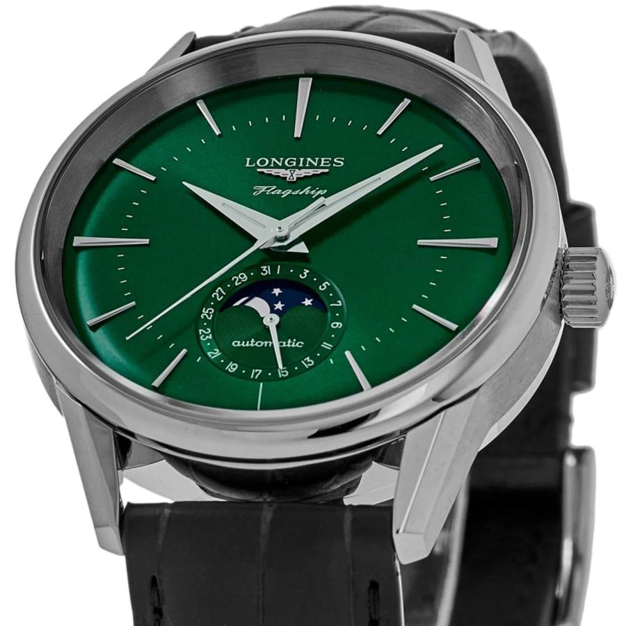 Longines Flagship Heritage Moonphase Automatic Green Dial Leather Strap Men's Watch L4.815.4.02.2 2