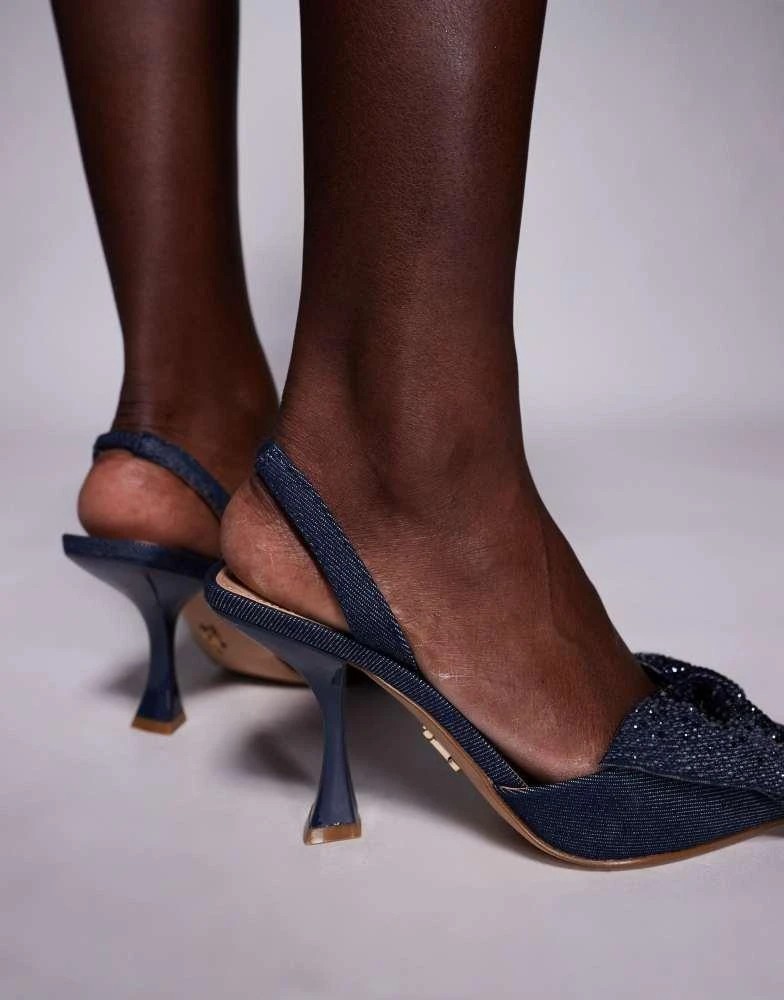 Steve Madden Steve Madden Niteowl sling back bow detail mid heel shoe in navy 3