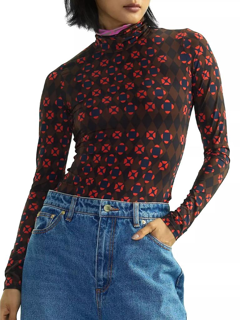 Cynthia Rowley Abstract Printed Mock Turtleneck Top