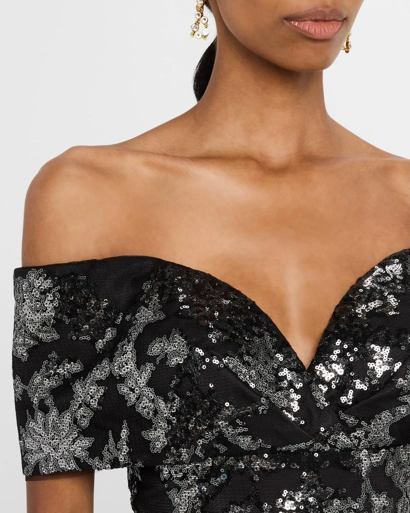 Pamella Roland Sequined Mesh Tulle Off-The-Shoulder Gown 5