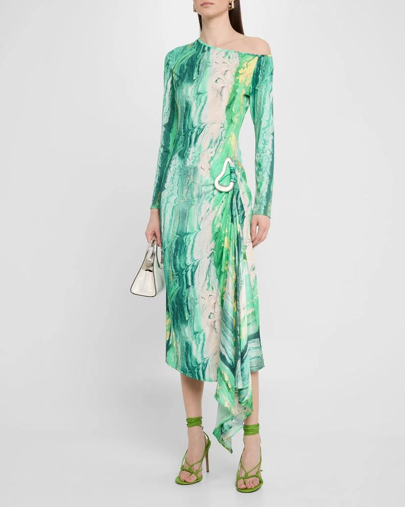 Silvia Tcherassi Tahia Off-The-Shoulder Long-Sleeve Draped Midi Dress 4