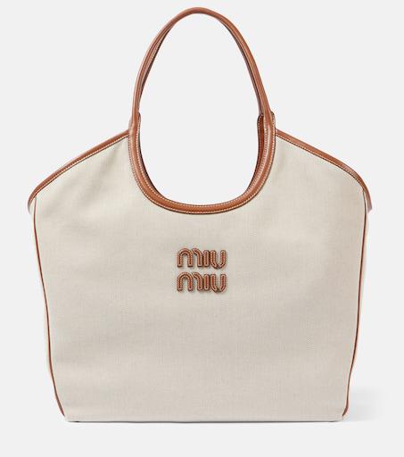 Miu Miu Ivy Large leather-trimmed canvas tote bag - Tote