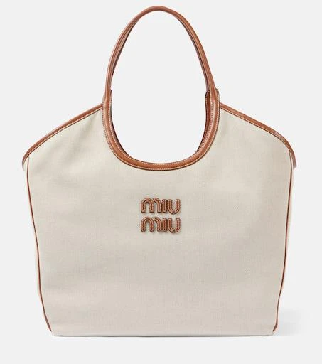Miu Miu Ivy Large leather-trimmed canvas tote bag 1