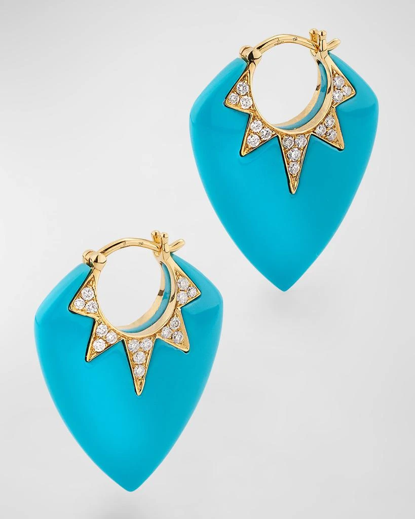 Sorellina 18K Yellow Gold Earrings with Turquoise and GH-SI Diamonds. 25x20mm