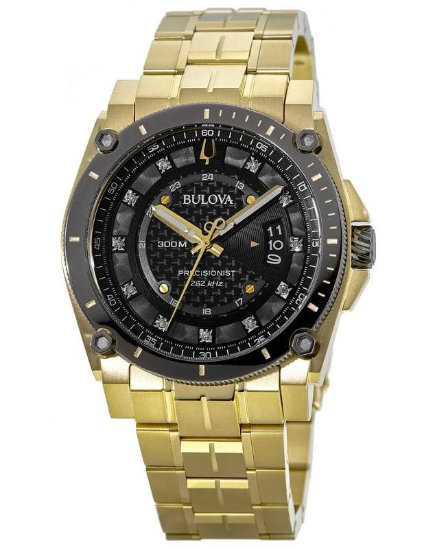 Bulova Bulova Precisionist 300M Black Diamond Dial Yellow Gold Tone Steel Men's Watch 98D156 1