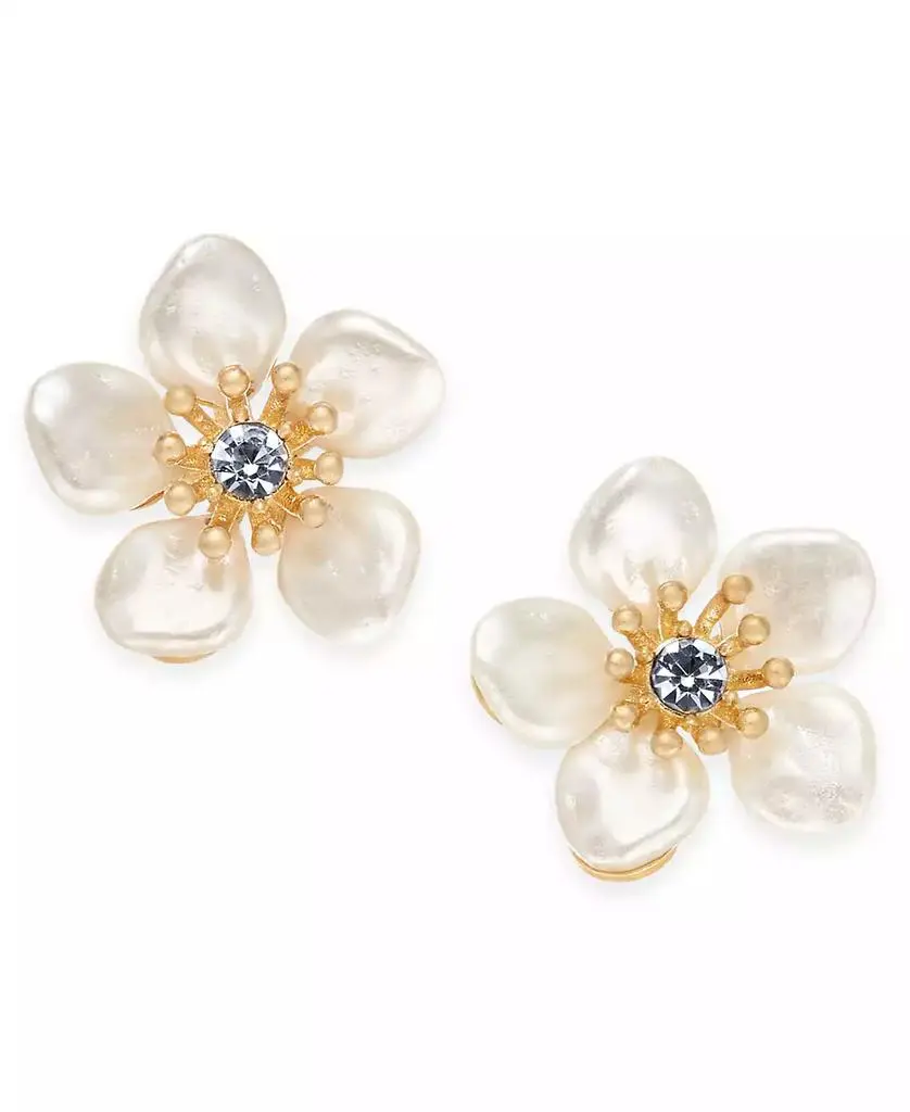 Lonna & Lilly Gold-Tone Crystal & Imitation Pearl Flower Stud Earrings