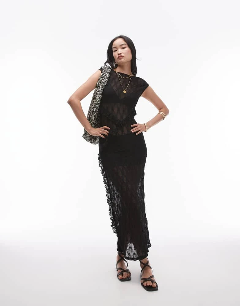black sheer lace maxi dress Juliet Sheer Lace Maxi Dress in Black L