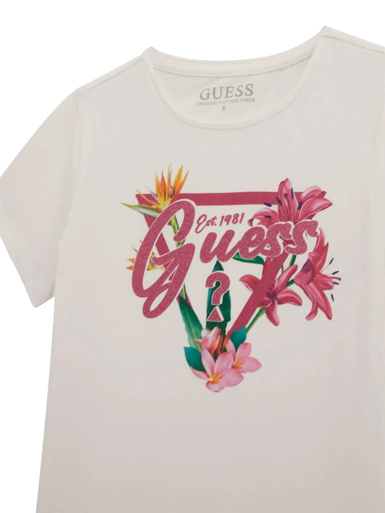 GUESS Girls Floral Logo T-Shirt in White 5
