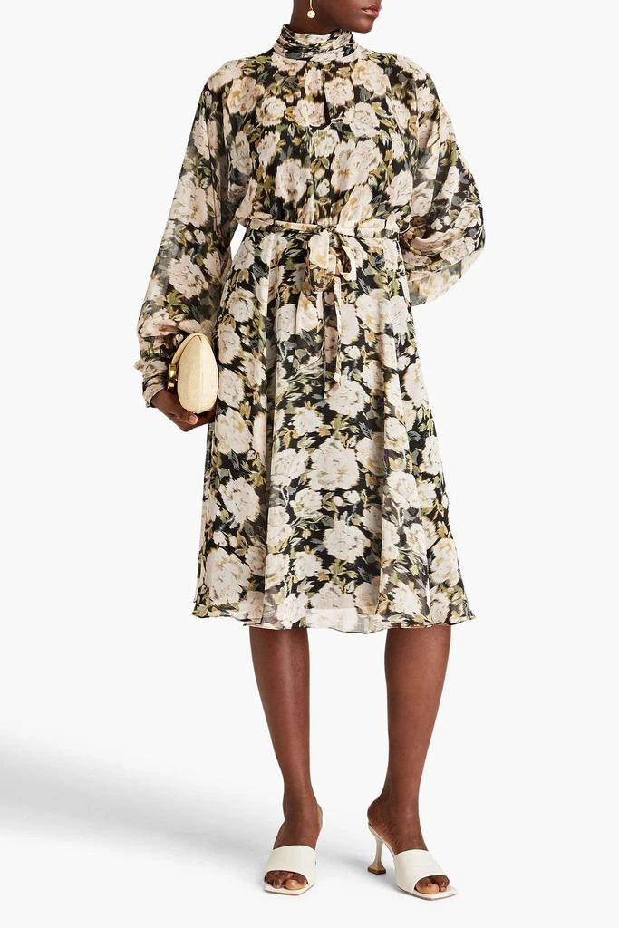 MIKAEL AGHAL Gathered floral-print crepon midi dress 2