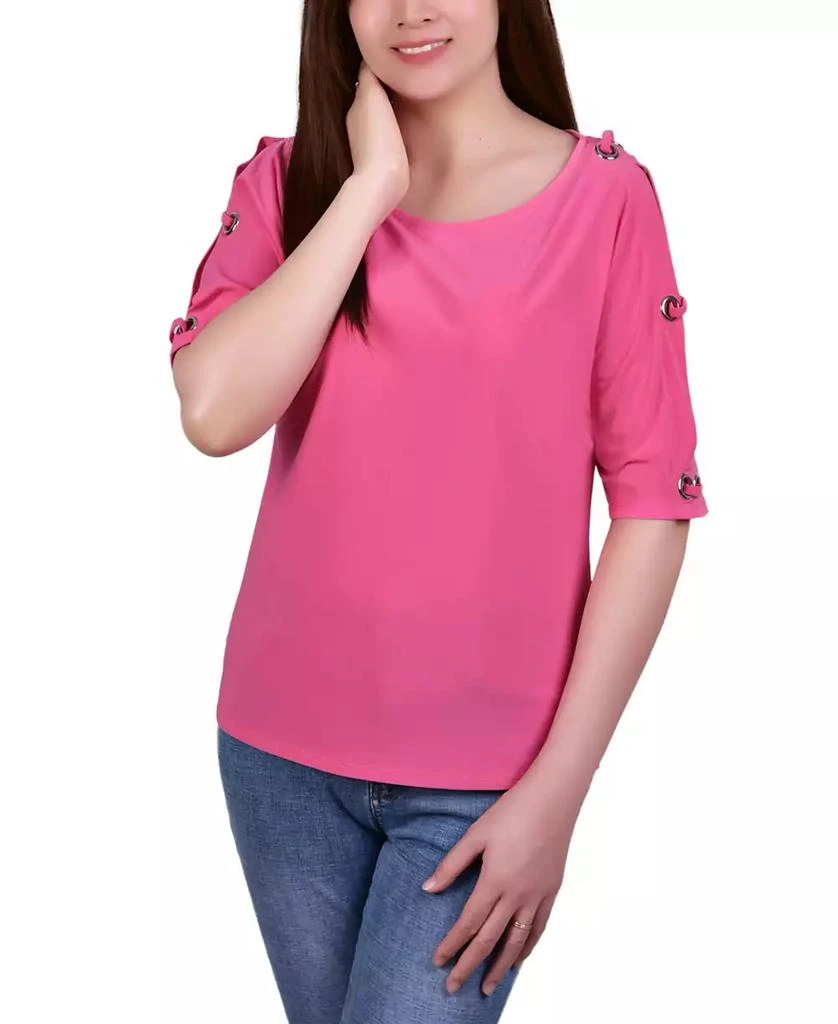 NY Collection Petite Grommet-Trim Split-Sleeve Top 1