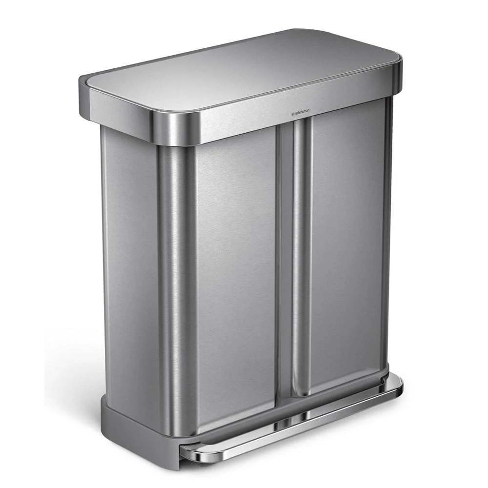 simplehuman Brushed Stainless Steel 58L Dual Compartment  Recycler