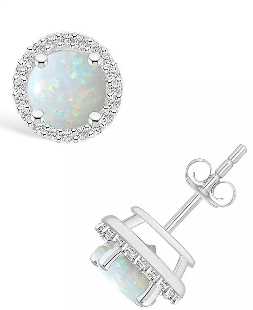 Macy
s Lab Grown Opal (3/4 ct. t.w.) and Lab Grown Sapphire (1/5 ct. t.w.) Halo Studs in 10K White Gold