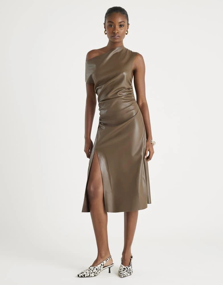 green emerald velvet dress Joseph Ribkoff Merlot Leatherette A-Line Dress Style 253243 Merlot / 4 main image 1