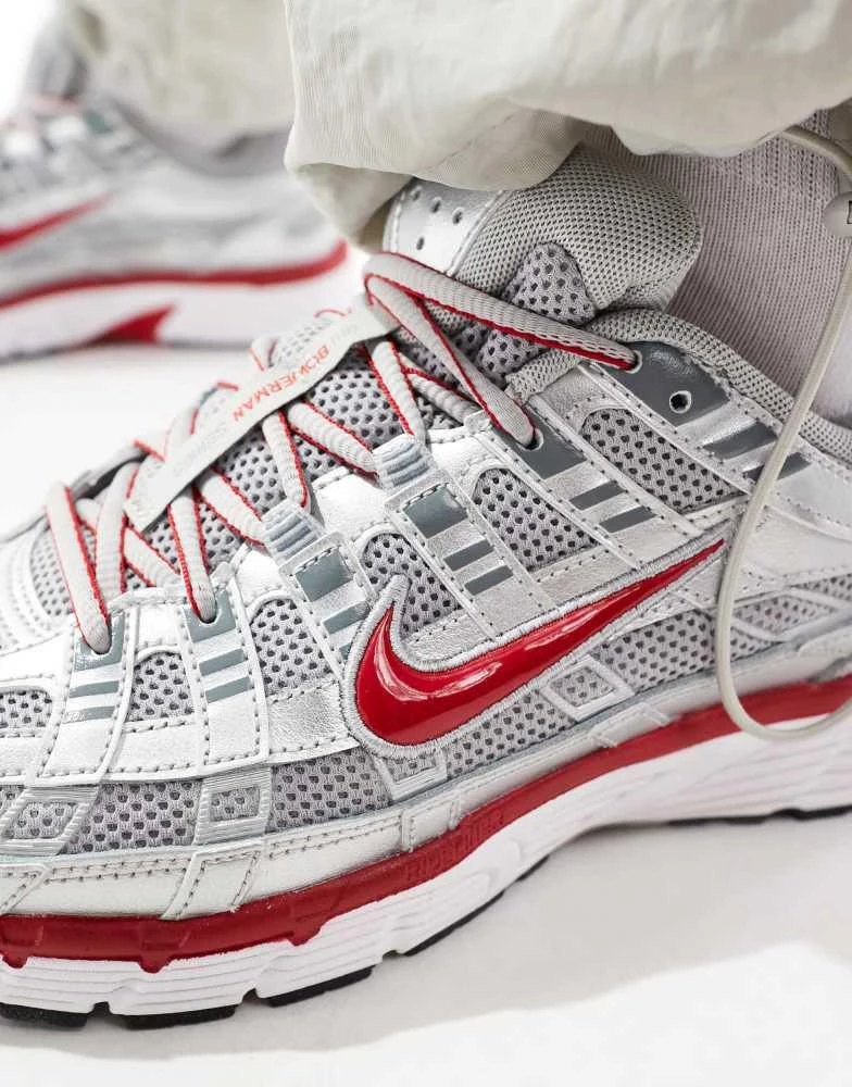 NIKE Nike P-6000 unisex trainers in metallic silver and red 4