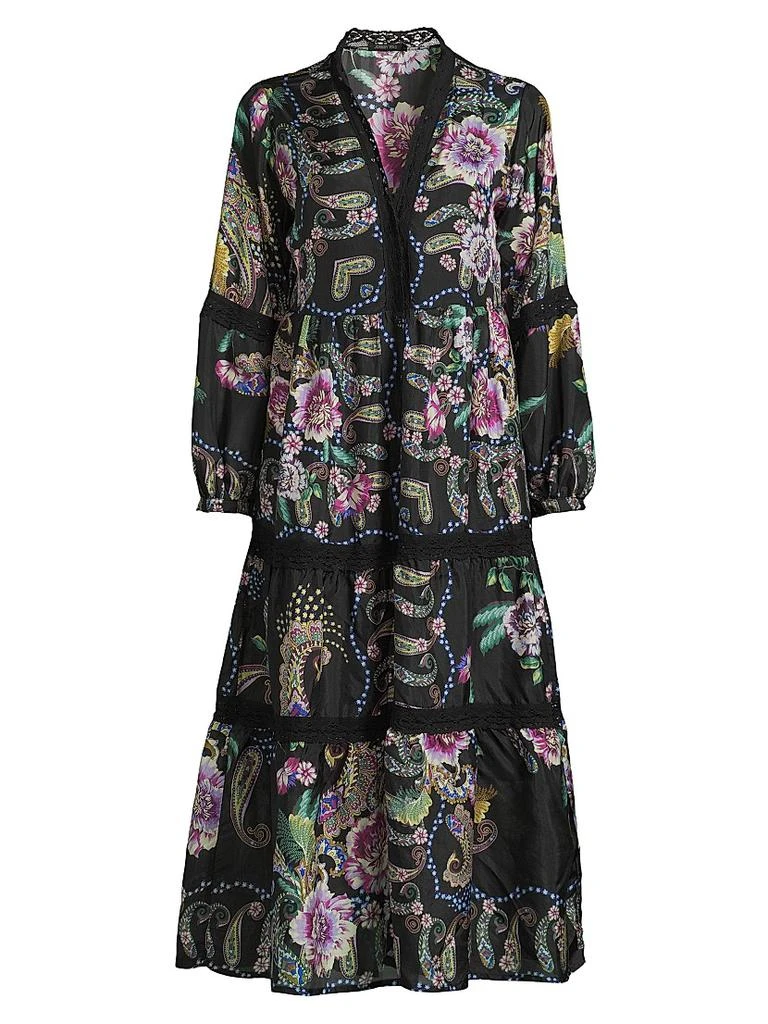 Johnny Was Leda Floral Silk V-Neck Maxi Dress 1