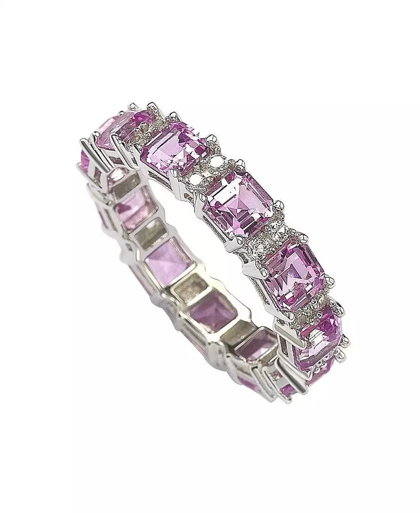 Suzy Levian New York Suzy Levian Sterling Silver Sapphire 
Created White Sapphire Assacher Cut Eternity Band Ring