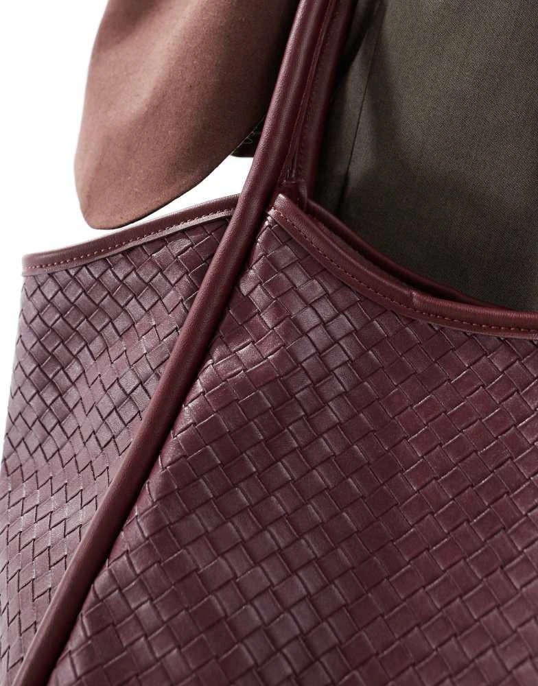 ASOS ASOS DESIGN weave tubular tote bag in burgundy 3