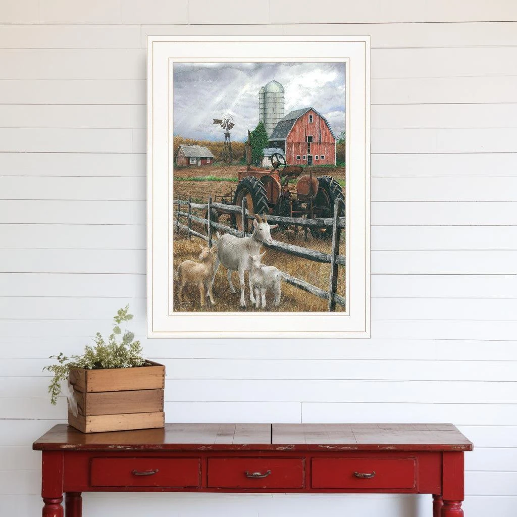 Hivvago The Old Tractor 2 White Framed Print Wall Art