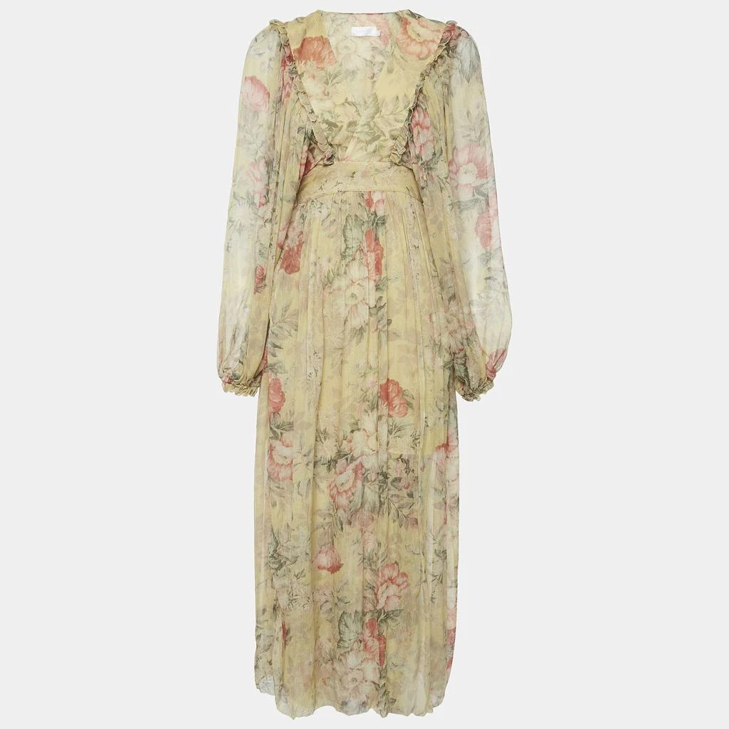 Zimmermann Zimmermann Yellow Floral Silk Maxi Wrap Dress M 1