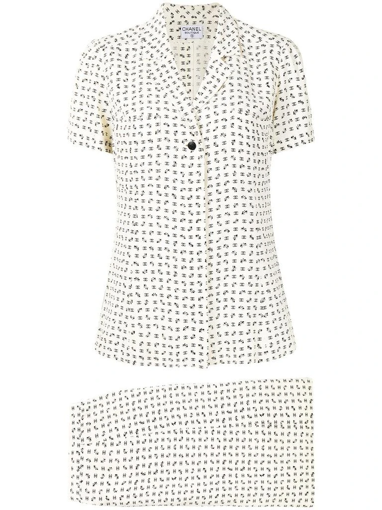 CHANEL Pre-Owned 1997 logo print shirt and skirt set - women -  -  - Neutrals 1